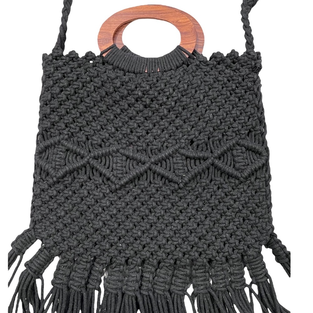 Macrame Danielle Nicole Handbag Black Woven Purse - image 8
